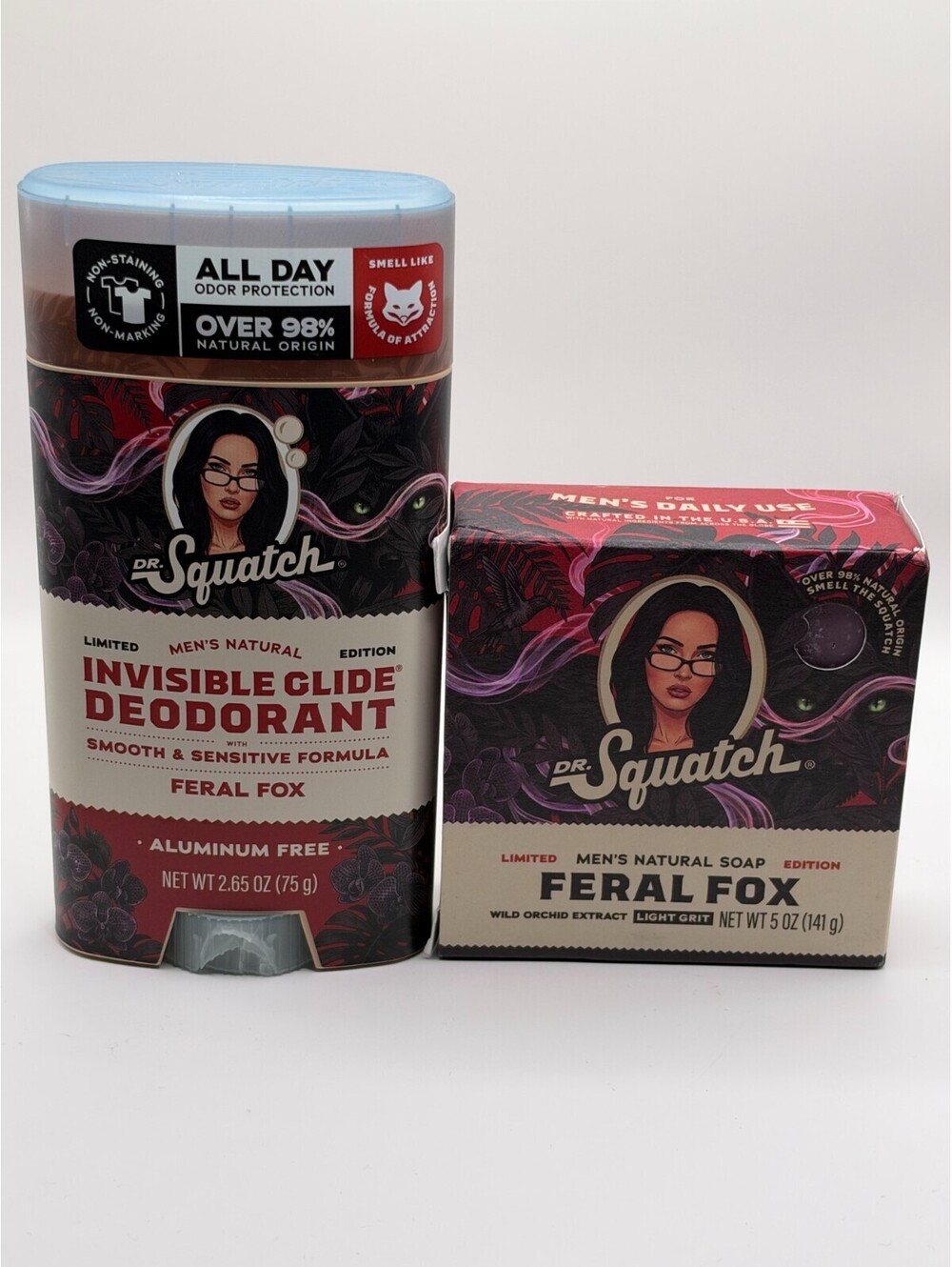 Dr. Squatch Feral Fox Soap Bar 5 oz + Invisible Glide Deodorant 2.65 oz Set